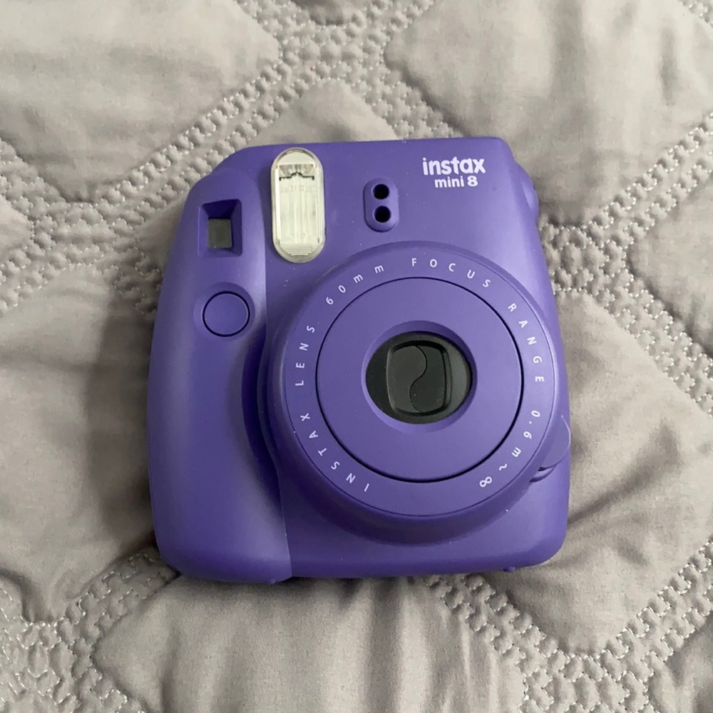purple polaroid camera